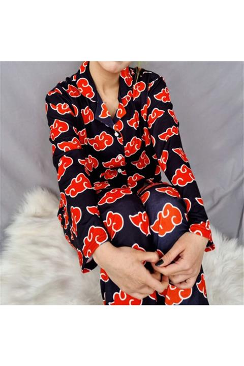 Köstebek Anime Naruto Shippuden: Akatsuki Clouds Kolaj (UNİSEX) Pijama Takımı