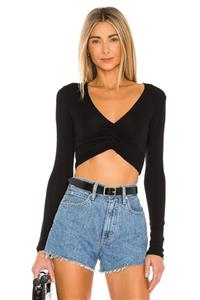 By Kul Design Kadın Siyah Büzgü Detay Ipek Jarse Crop Top