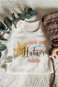 Astral Baby Unisex Bebek Ekru Panik Yok Halam Halleder Yazılı Uzun Kol Organik Body