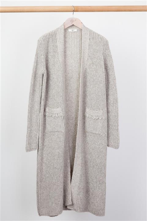 Tığ Triko Simli Hırka Vizon