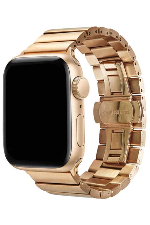 Apple Watch 1 2 3 4 5 6 Se 40 Mm Metal Kaplamalı Kordon Kayış Rose + Popsocket