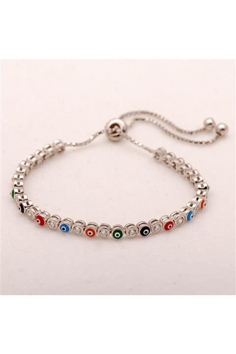 Sümer Telkari Nazar Boncuklu Rodyumlu Gümüş Bileklik 1487