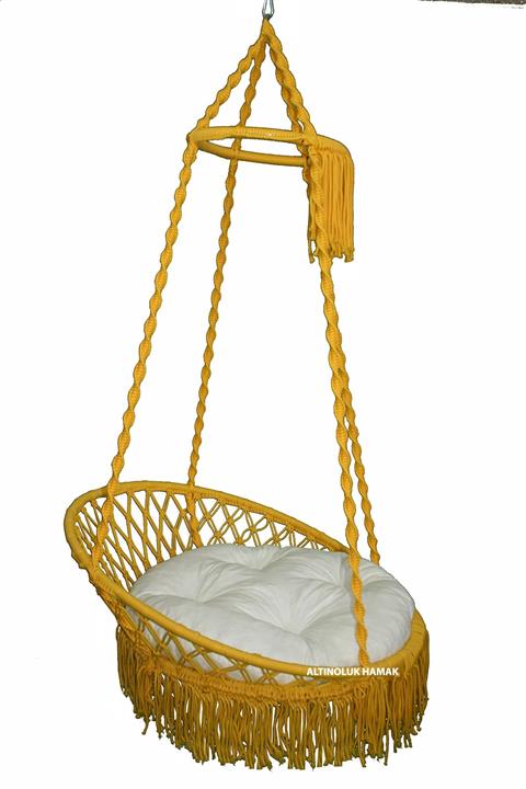 ALTINOLUK HAMAK Relaks Püsküllü Lüks Salıncak Sarı (BEYAZ MİNDERLİ)