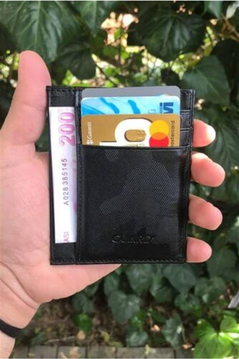 GUARD Siyah Askeri Kamuflaj Baskı Deri Kartlık