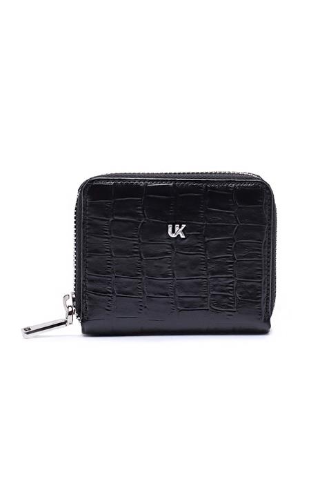 UK Leather Concept Hakiki Croco Deri Fermuarlı Kartlık Cüzdan - Siyah