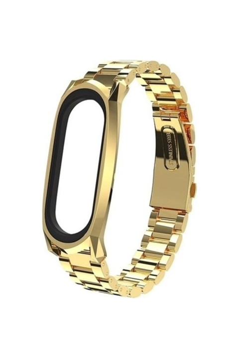Mobicas Xiaomi Mi Band 5 Uyumlu Klasik Model Metal Kordon Gold