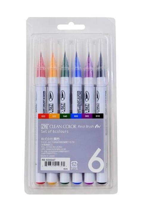 Zig Clean Color Real Brush Fırça Uçlu Marker Kalem 6 RENK SET