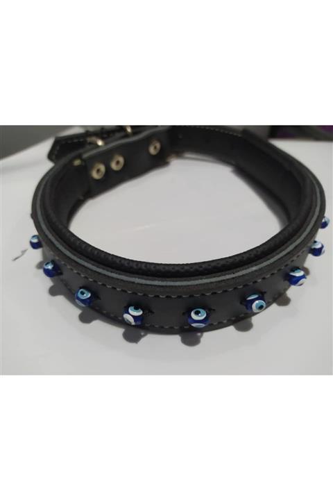 Pet Preety Orta Irk-nazar Boncuklu-kalın Boyun Tasma.iç Astar Yumuşak Silikon.(35-44 Arası Uygundur)*25mm En