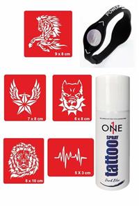 ONE SPRAY TATTOO Pitbul Aslan Geçici Dövme Seti Dark Sprey, 5 Desen Ve Denge Bilekliği