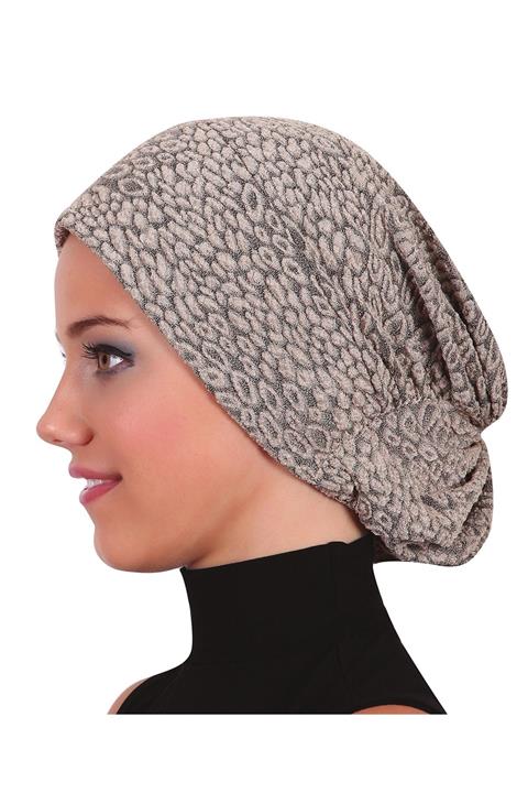 fidan bone Topuzlu Brokar Bej Hazır Türban Tesettür Bone