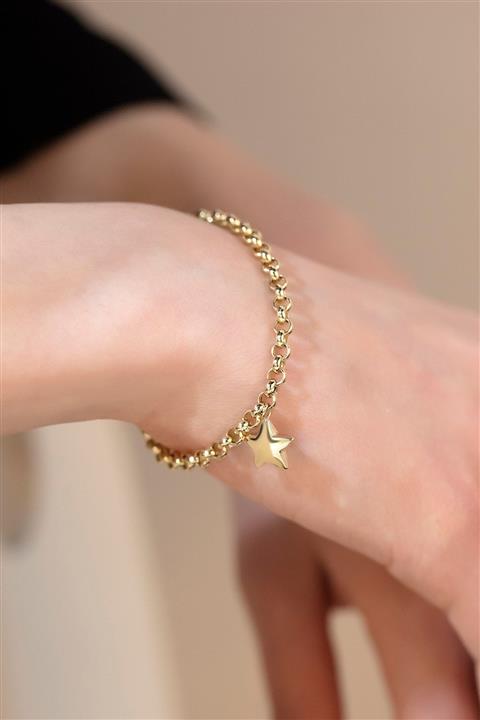 Şenart Jewelery 14 Ayar Yıldız Sallantılı Doch Zincir Altın Bileklik