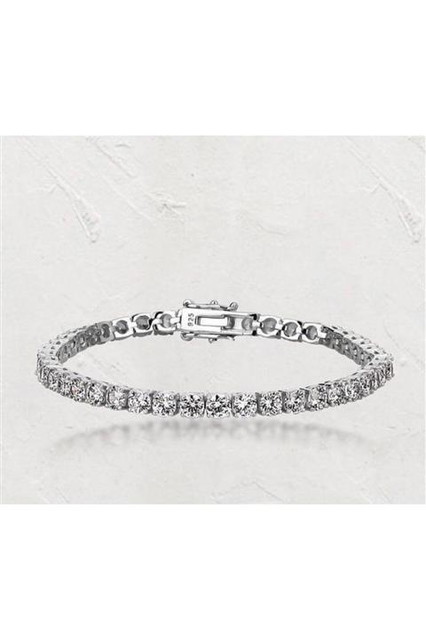 LEON SİLVER Swarovski Taşlı 925 Ayar Gümüş Su Yolu Pırlanta Model Bileklik