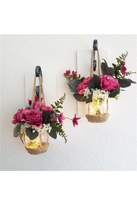 STDEKOR Gül Çiçekli  Led Işıklı  Aplik  2’li