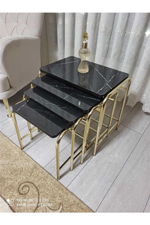 HOMEBELLA Lüks Siyah Mermer Desen Zigon Sehpa Salon Mutfak Oda