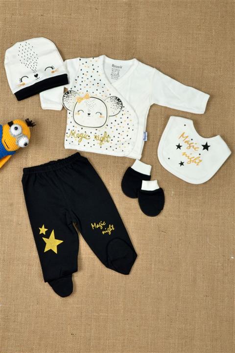 Bombinoo Yandan Çıtçıtlı, Şapka, Önlük, Eldiven Yenidoğan Set & Hastane Çıkışı 0-3 Ay