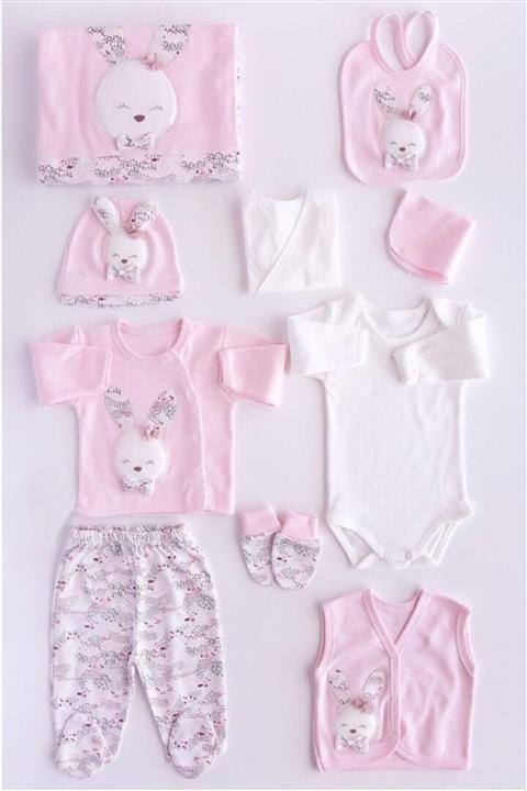 Gaye Bebe Kız Bebek Pudra Pamuk Sevimli Tavşan 10'Lu Hastane Çıkış Ve 4'Lü Bornoz Seti