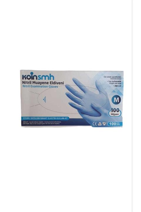 KOİNSMH Pudrasız Mavi Nitril Eldiven 100'lü Medium ( M ) Beden