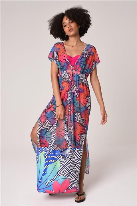 Bolder Geometrik Desen Plaj Elbisesi