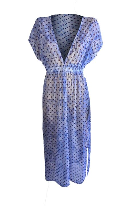 Bolder Lacivert Puantiyeli Desen Plaj Elbisesi
