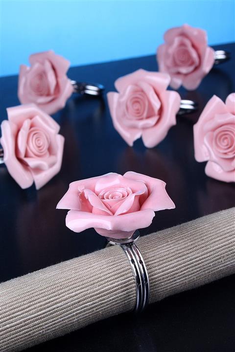 HERA 6'Lı Pembe Güllü Peçetelik Seti