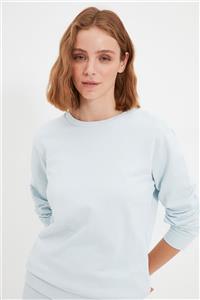 TRENDYOLMİLLA Açık Mavi %100 Organik Pamuk Basic Örme İnce Sweatshirt TWOAW22SW0864