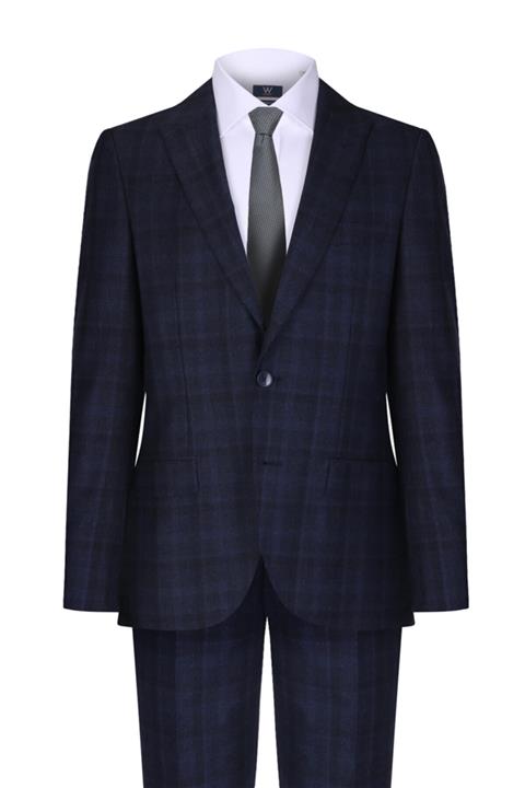 W Collection Lacivert Ekoseli Takım Elbise