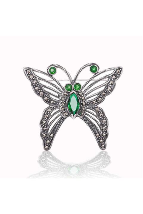 SilverAlya Gümüş Markazit Taşlı Kelebek Broş