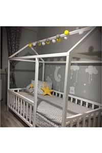 Baby Kinder Unisex  Beyaz Çatılı Beyaz Montessori Bebek ve Çocuk Karyolası