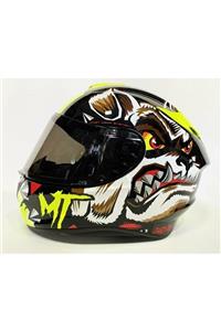 MT Helmets Kask Mt Targo Crazydog G3 Gloss Fluor Yellow (siyah Camlı)