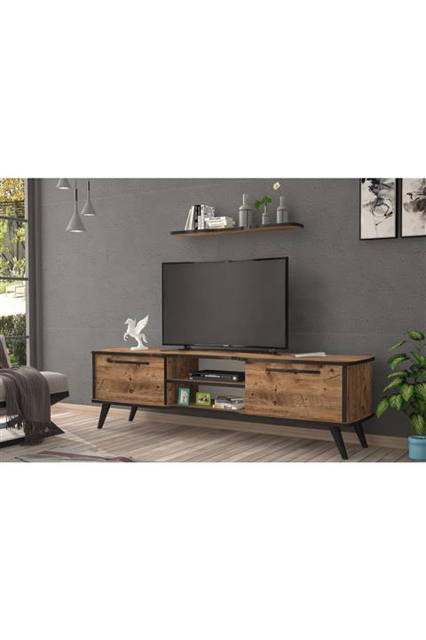Ankara Mobilya Boreas Ahşap Ayaklı Atlantik Çam Siyah 140 Cm Tv Sehpası
