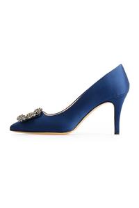 Flower Lacivert Kare Tokalı Stiletto