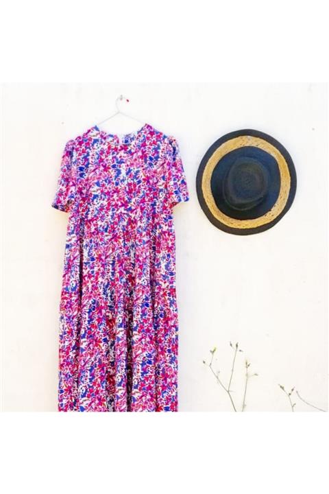 ZANDA Kadın Çiçek Desenli Büyük Beden Yazlık Viskon Elbise