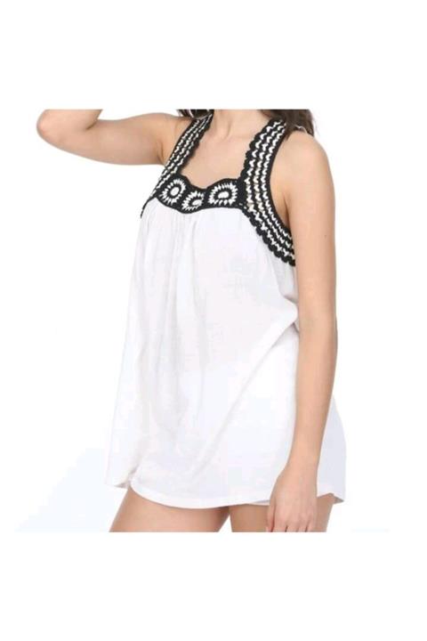 Pinezza Kadın Beyaz Siyah Pamuk Plaj Tunik