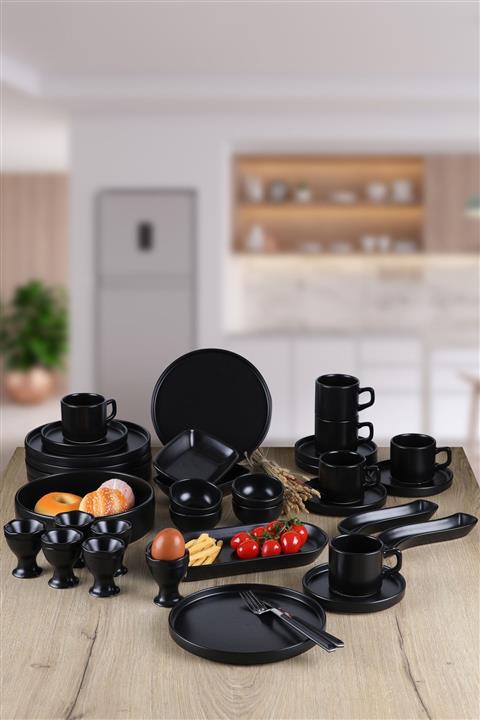Buket'in Evi Royal Stackable Mat Siyah Kahvaltı Takımı 6 Kişilik 34 Parça