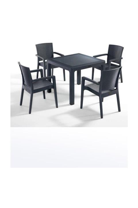 Novussi Zenit Rattan 4 Sandalyeli Bahçe Balkon Camlı Masa Takımı