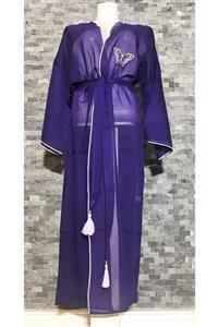La Rita Home Plaj Elbisesi Kaftan Kimono Tarzı Mor&lila %100 Pamuk Nakışlı