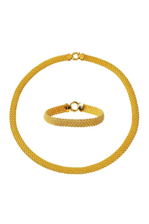 Bilezikci Gerdanlık & Bileklik Hasır Örgü Altın Set