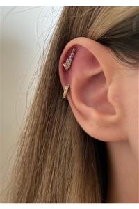 Okkostore Kadın Silver Opal Taşlı Kayan Yıldız Tragus Kıkırdak Piercing
