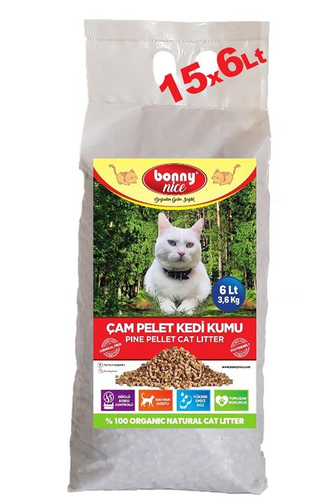 Bonny Nice Doğal Pellet Çam Peleti Kedi Kumu 3.6 Kg 6 L X 15 Paket