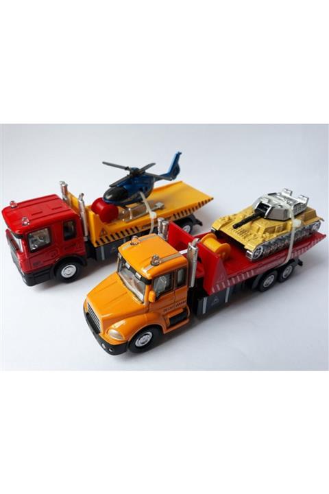 Diecast Models Çekici Tank Helikopter Taşıyıcı Diecast Metal Kurtarıcı Tır 2adet