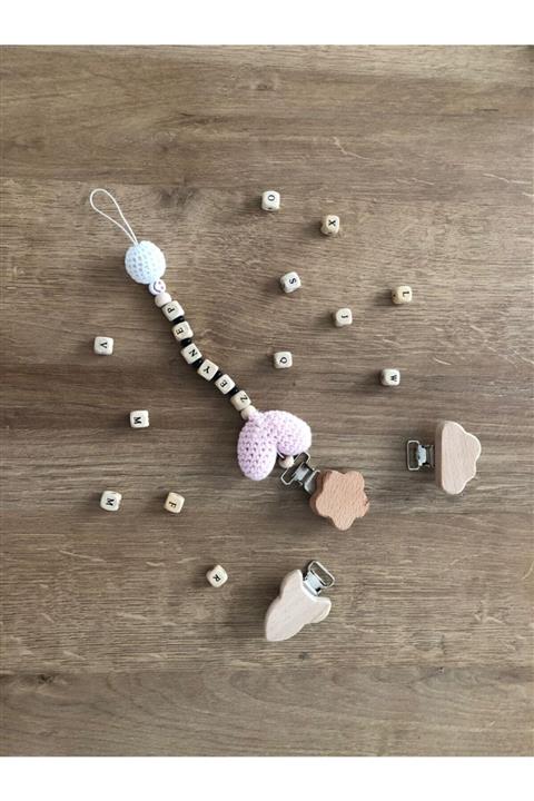 Karan Baby Socks Çiçek Başlıklı Kalpli Isme Özel Yapılan Emzik Zinciri