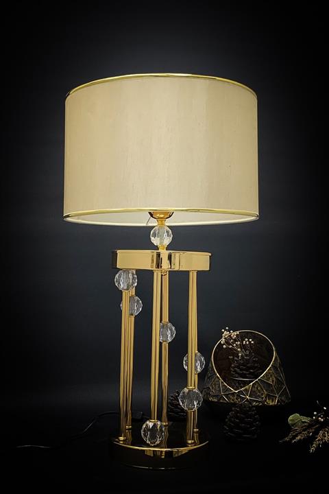 mutfakfoni Krem Rengi Çubuklu Kristal Detaylı Abajur