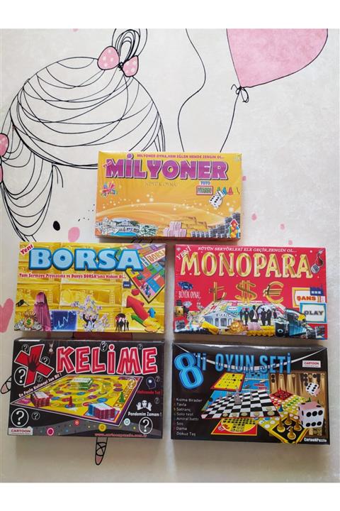 CARTOON 5 Oyun Bir Arada Borsa Oyunui-monopara-8 Li Oyun Seti-milyoner-kelime