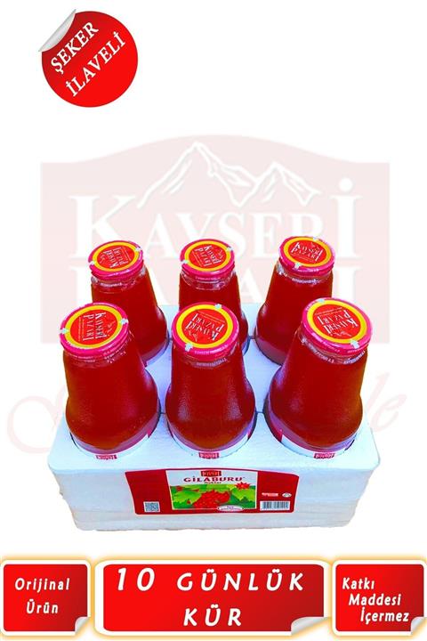 Kayseri Pazarı Gilaburu Nektarı 10 Gün Kullanım 1000ml 6 Adet Cam Şişe Şeker Ilaveli