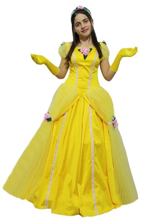 Kostüm Sarayı Kadın Sarı Belle Kostümü