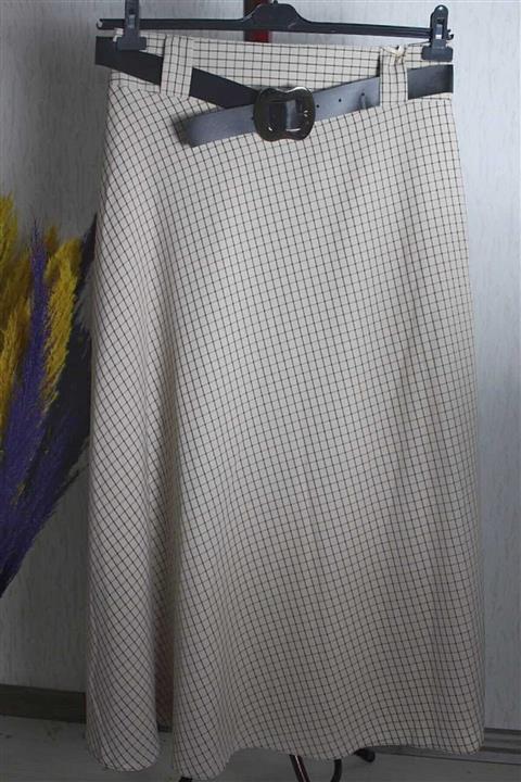 ÖnEr Giyim Kadın Bej Ekose Geniş Kesim Maxi Boy Kumaş Etek