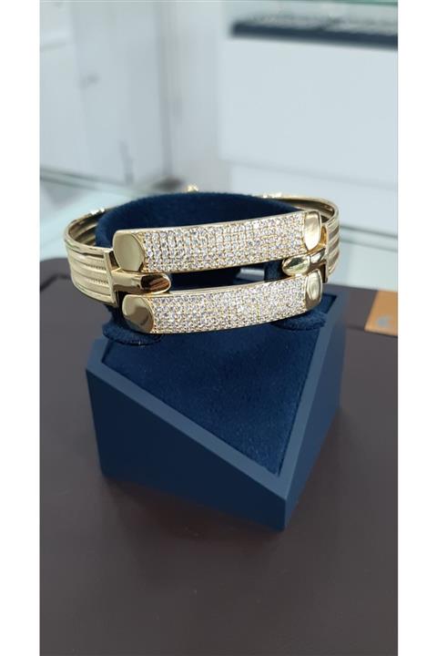 AS Silver Bayanaltın Kaplama Kaburga Zirkon Taş Gümüş Kelepçe Bileklik