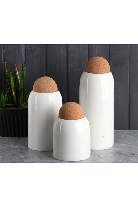 Perotti 13077 Cork 3 Lü Porselen Kavanoz