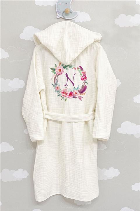 Tuğba Kuğu 4 Kat Müslin Bornoz - Harf Serisi - N Harfi