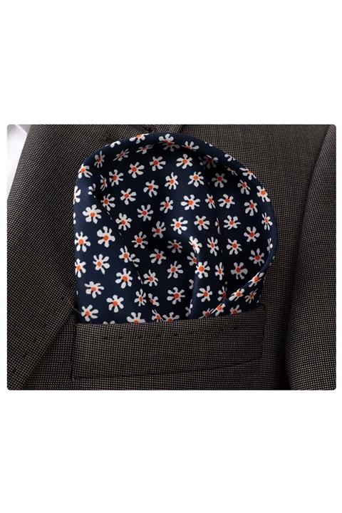 Exve Exclusive Erkek Mavi Beyaz Papatyalı Yaka Cep Mendili